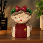 Cute Girl Face Planter with Flower Crown ( Big ) - Resin Succulent Planter (Multiple Colors)
