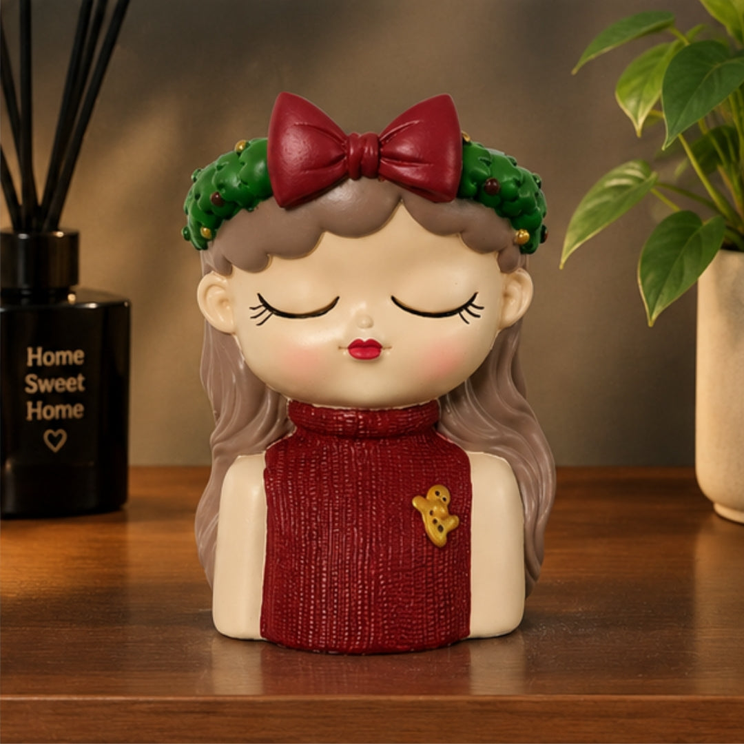 Cute Girl Face Planter with Flower Crown ( Big ) - Resin Succulent Planter (Multiple Colors)