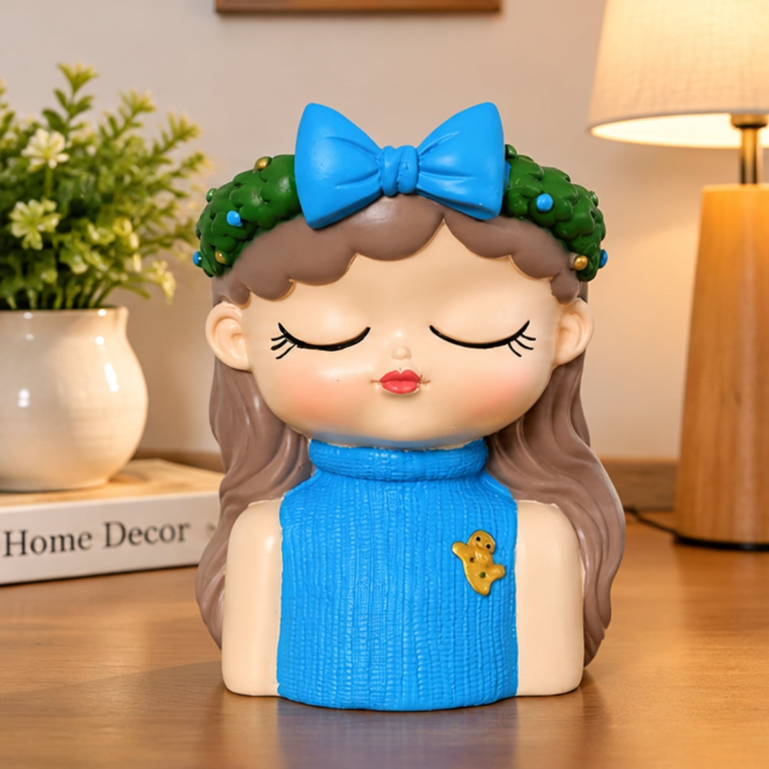 Cute Girl Face Planter with Flower Crown ( Big ) - Resin Succulent Planter (Multiple Colors)