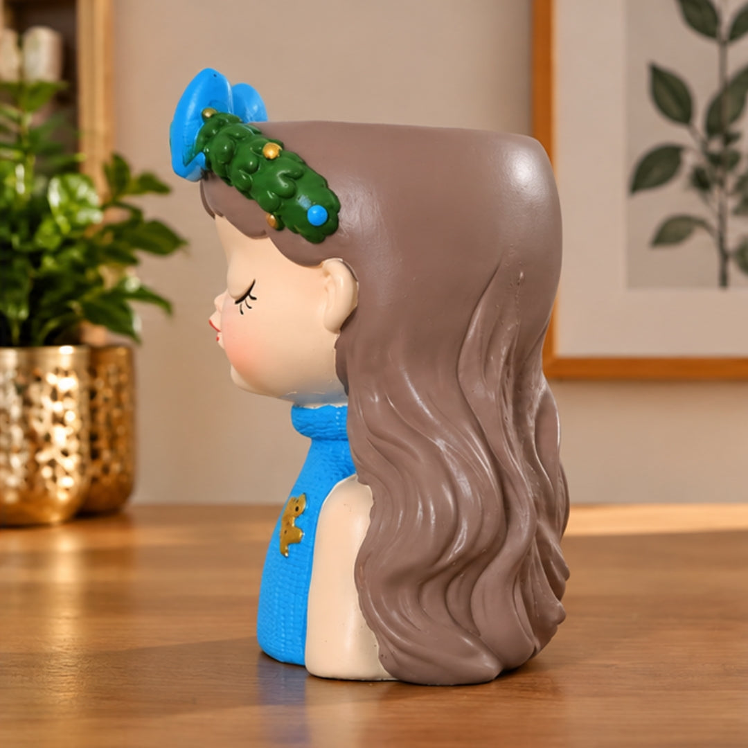 Cute Girl Face Planter with Flower Crown ( Big ) - Resin Succulent Planter (Multiple Colors)