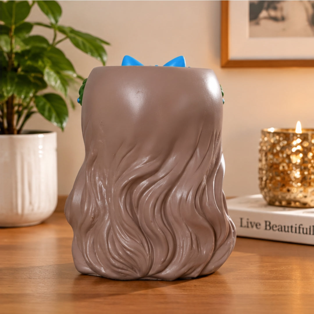 Cute Girl Face Planter with Flower Crown ( Big ) - Resin Succulent Planter (Multiple Colors)