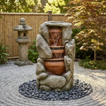 Rock Cascade Water Fountain with LED - Outdoor Stone Pot Fountain