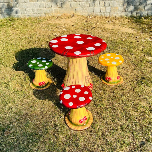 Mushroom Center Table with Three Sitting Stools - The Decorshed