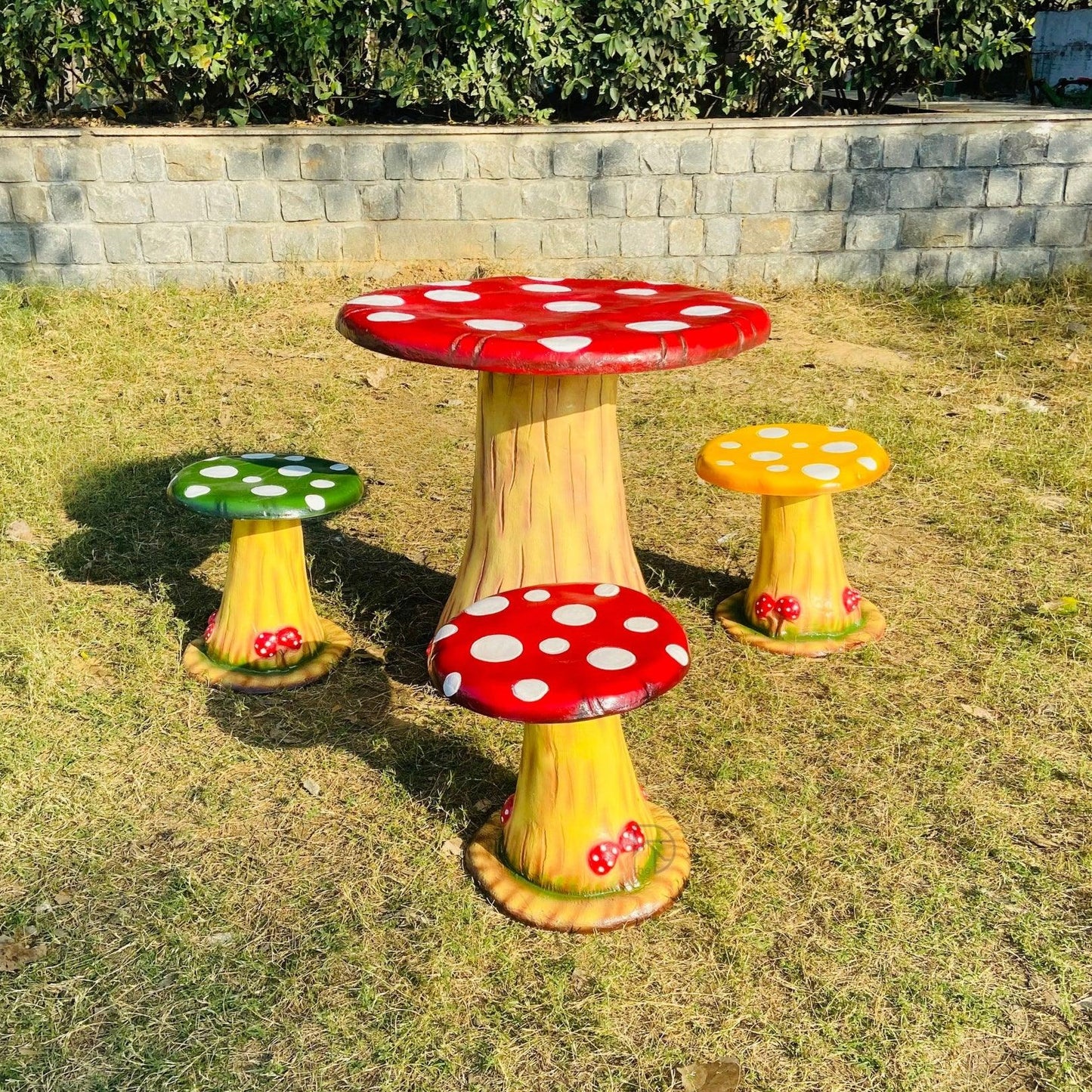 Mushroom Center Table with Three Sitting Stools - The Decorshed