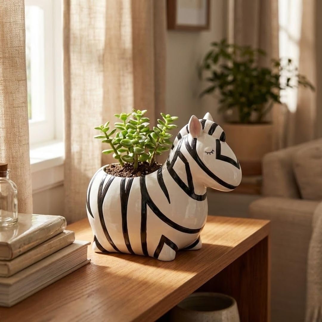Cute Zebra Planter Pot - Black & White Resin Succulent Planter