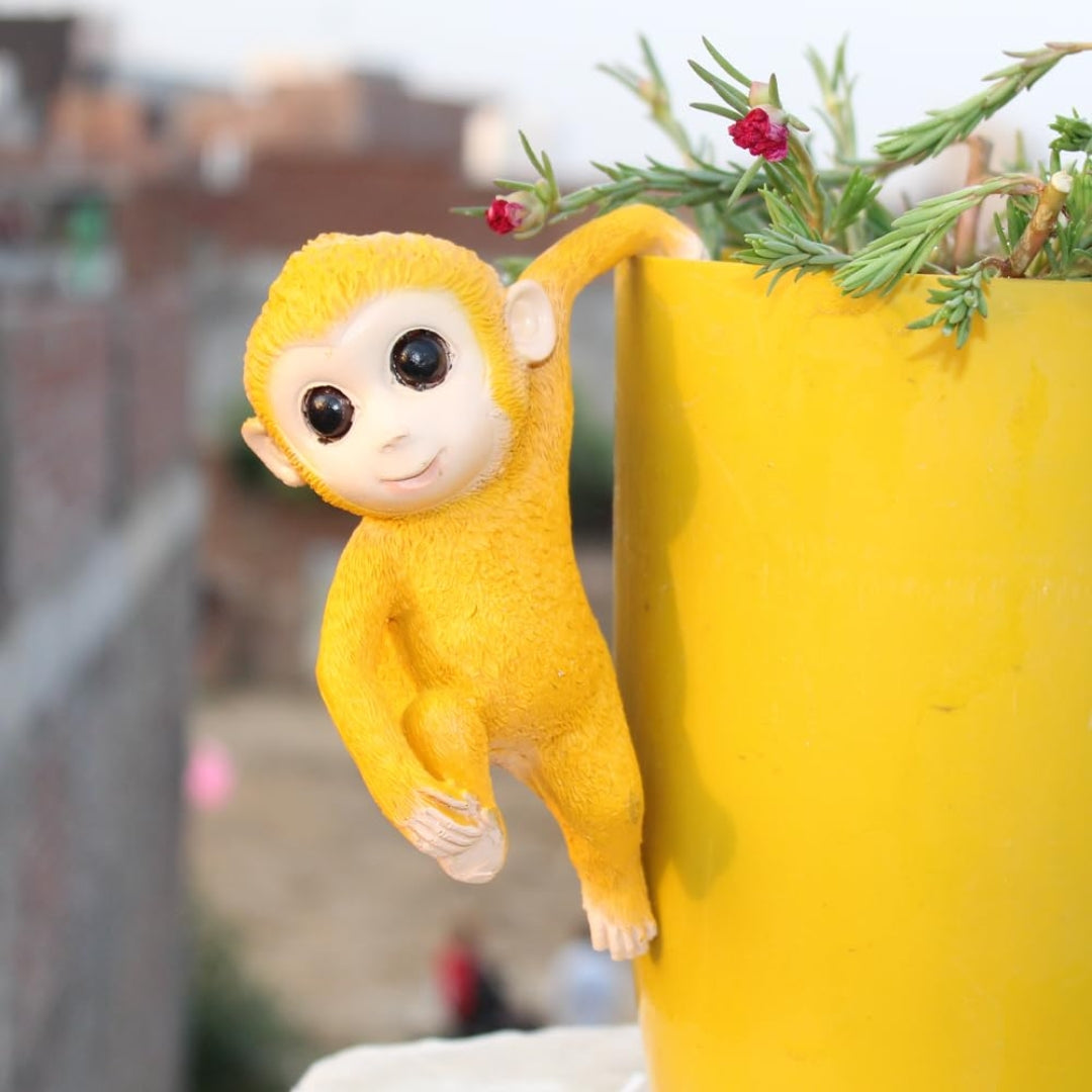 Cute Climbing Monkey Planter Decor - Yellow Resin Monkey Pot Hanger
