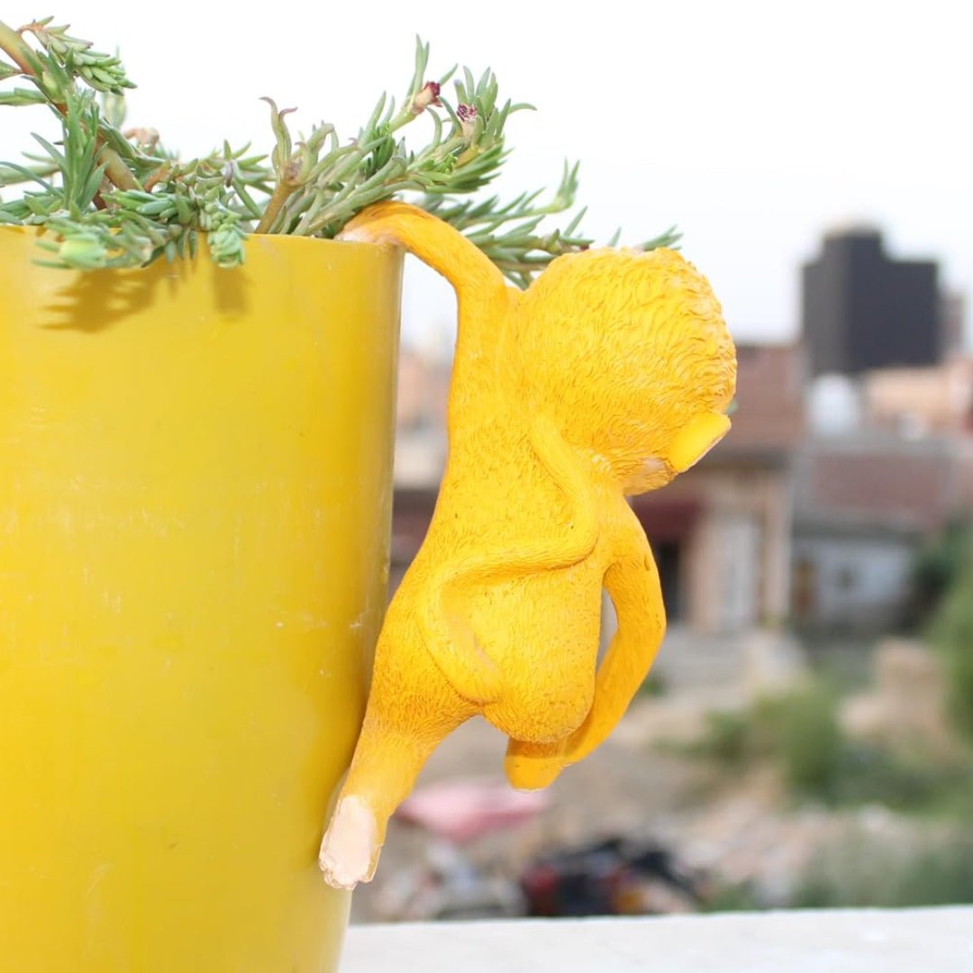 Cute Climbing Monkey Planter Decor - Yellow Resin Monkey Pot Hanger
