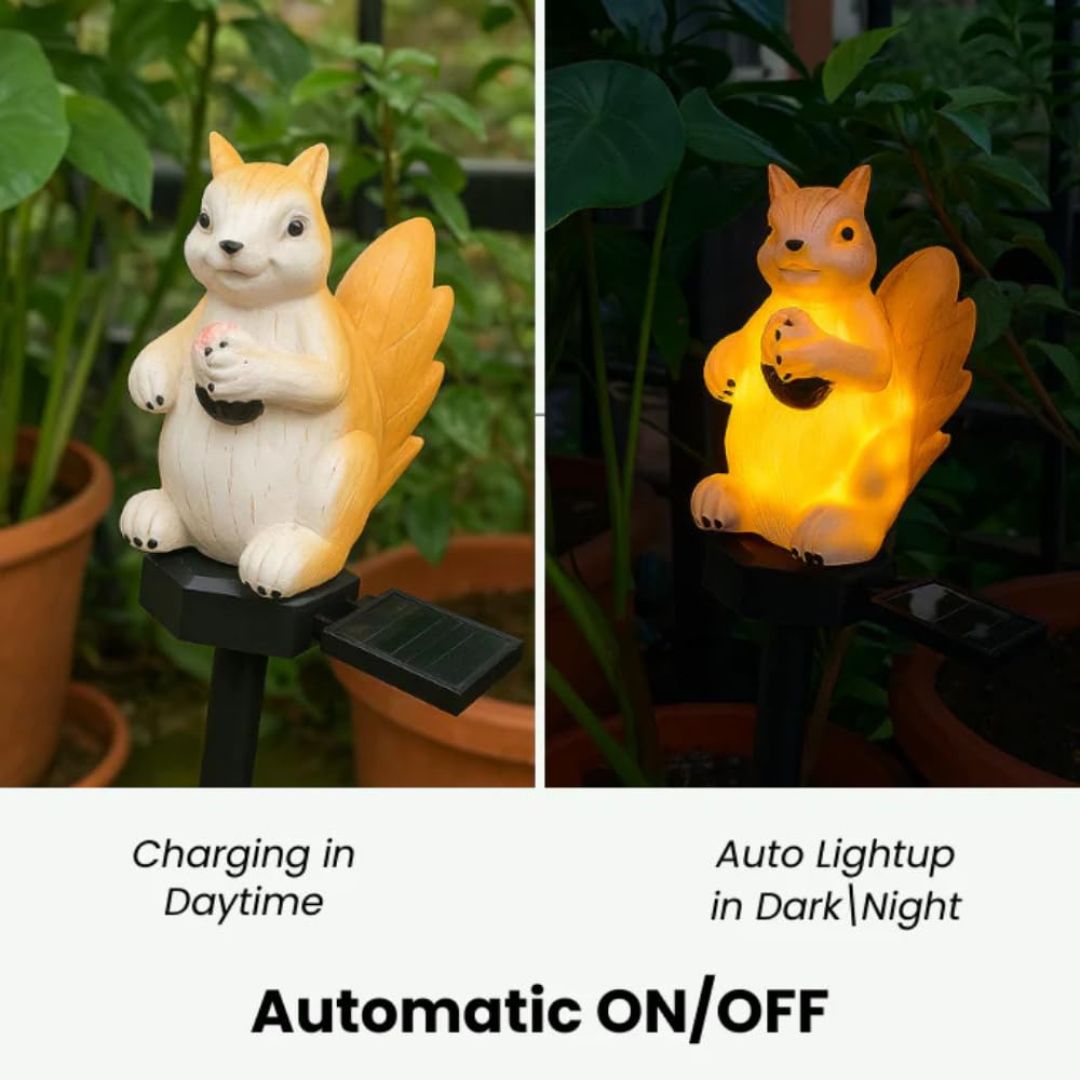 Solar Squirrel Garden Pathway Light | LED Outdoor Lawn & Walkway Decorative Stake Light