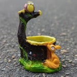 Owl & Squirrel Tree Stump Planter - Resin Succulent Planter with Forest Animals