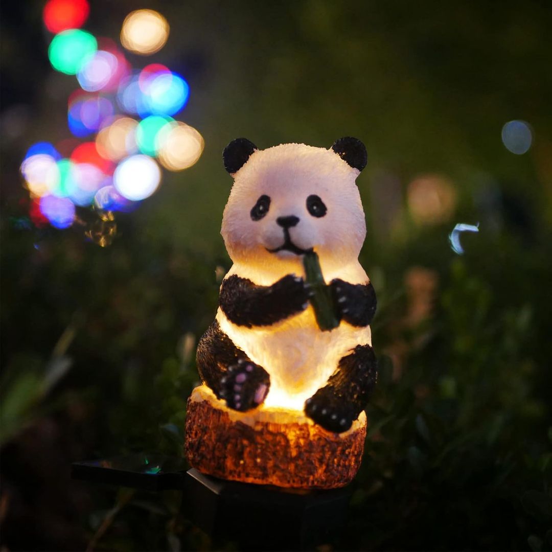 Solar Panda Garden Stake Light Cute Outdoor Yard Decor Lamp
