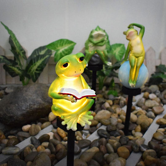 Solar Frog Reading Garden Stake Light – Cute Frog with Book Outdoor Decor