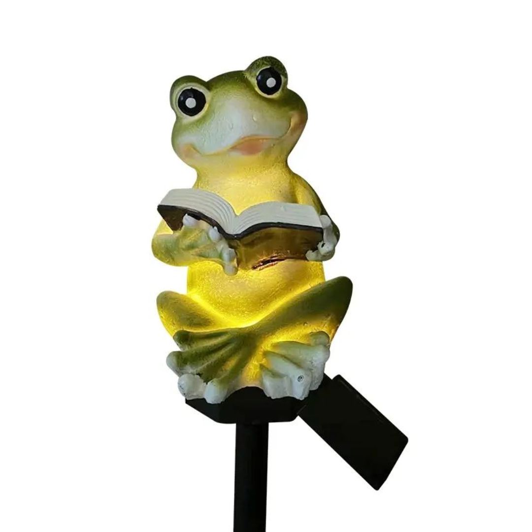 Solar Frog Reading Garden Stake Light – Cute Frog with Book Outdoor Decor