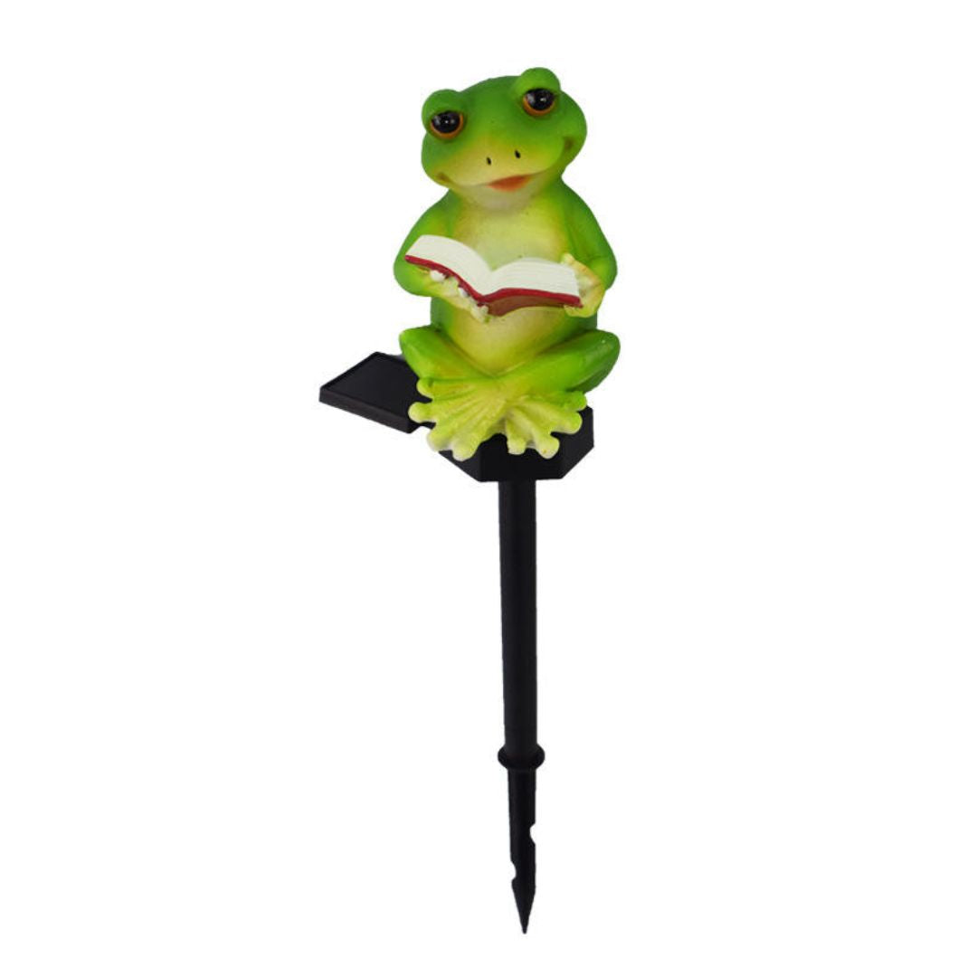 Solar Frog Reading Garden Stake Light – Cute Frog with Book Outdoor Decor