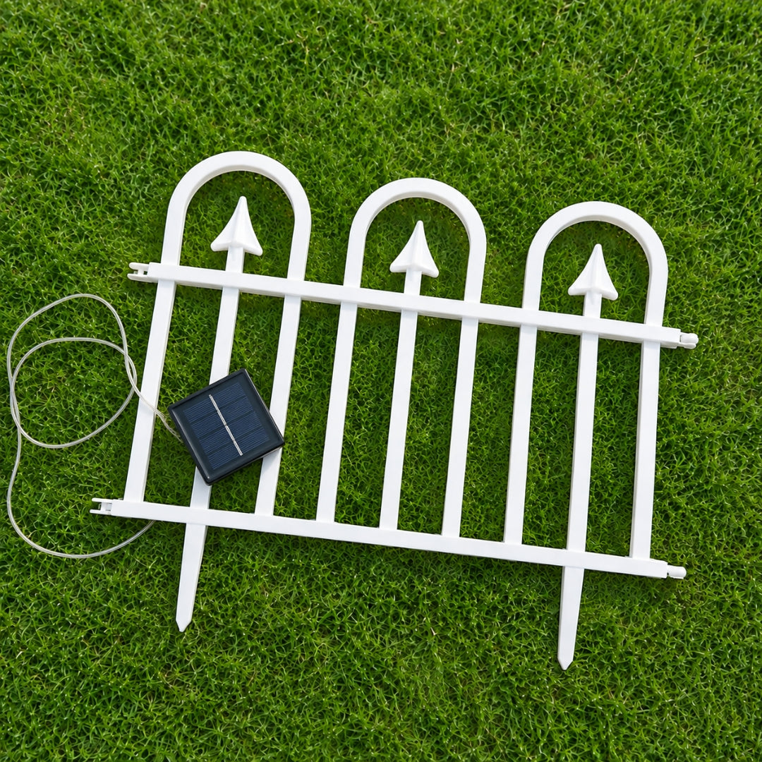Solar LED Garden Fence Lights - White Decorative Border Set of 5