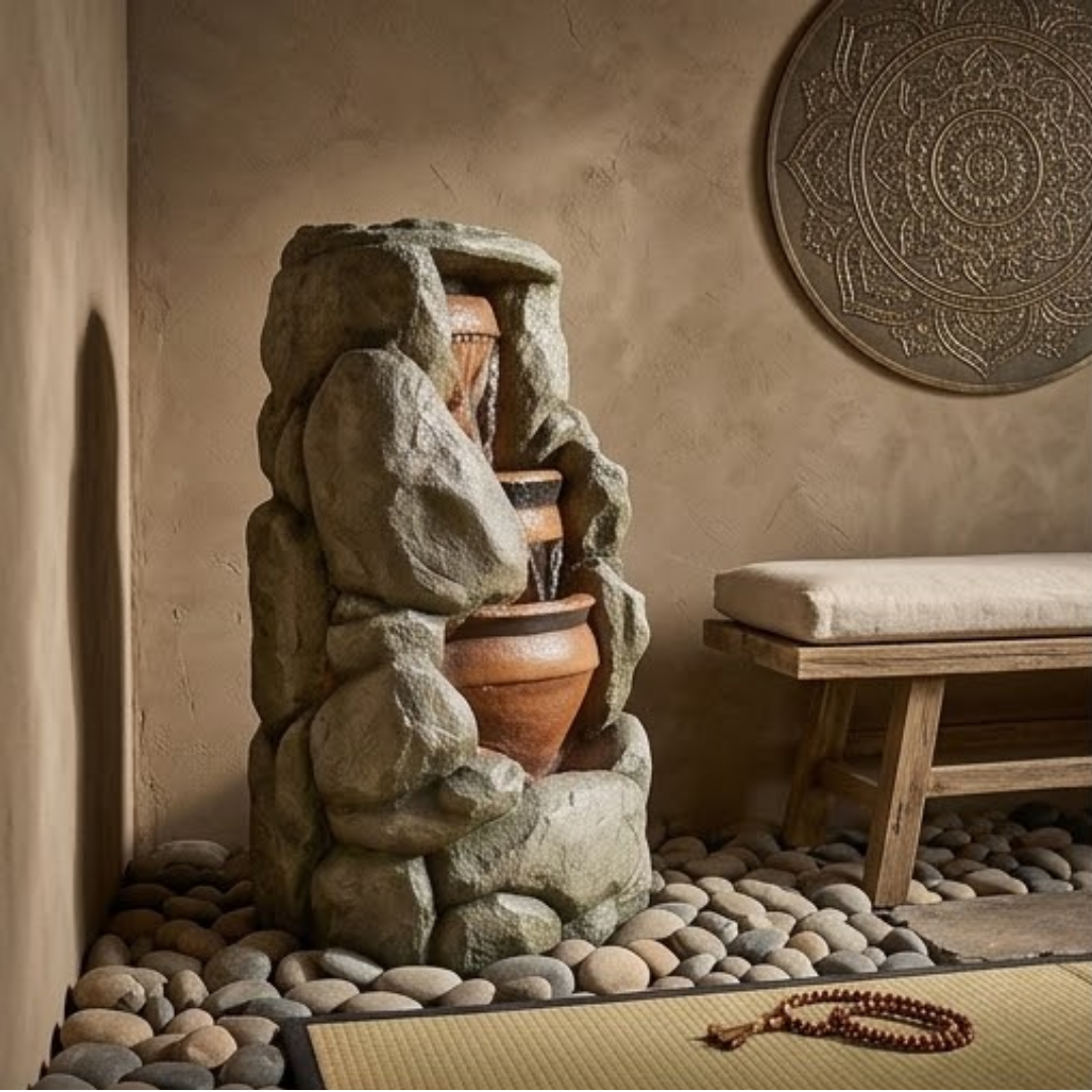 Rock Cascade Water Fountain with LED - Outdoor Stone Pot Fountain