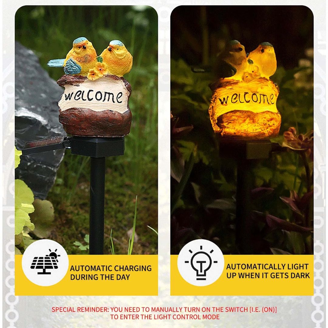Solar Birds Welcome Garden Stake Light – Outdoor Decorative Pathway Light