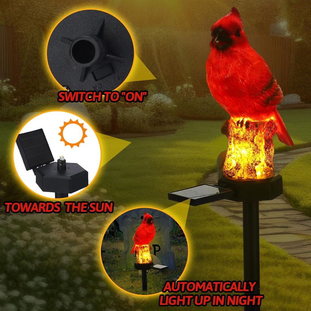 Solar Red Cardinal Bird Garden Stake Lights – 2 Pack Outdoor Decor