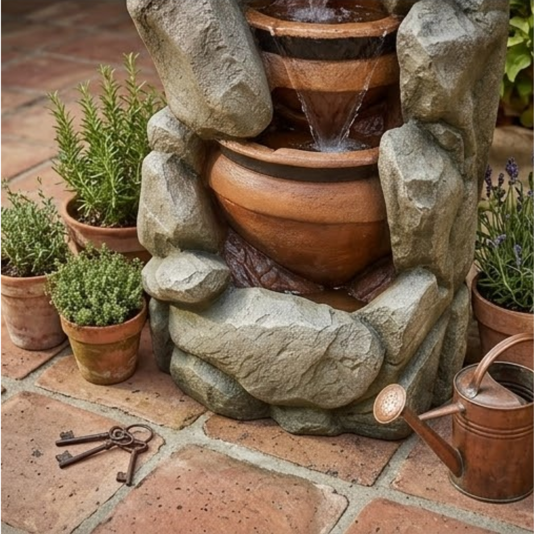 Rock Cascade Water Fountain with LED - Outdoor Stone Pot Fountain
