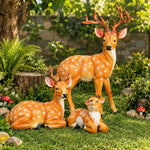 Deer Family Garden Statue Set - Standing, Sitting & Baby Deer Resin Figurines (Set of 3)