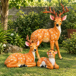 Deer Family Garden Statue Set - Standing, Sitting & Baby Deer Resin Figurines (Set of 3)