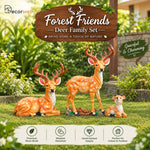 Deer Family Garden Statue Set - Standing, Sitting & Baby Deer Resin Figurines (Set of 3)