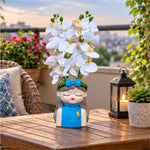 White Orchid Flowers with (Big) Girl Face Planter - 2 Stems Flower for Home Decor