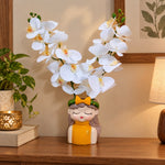 White Orchid Flowers with (Big) Girl Face Planter - 2 Stems Flower for Home Decor