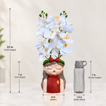 White Orchid Flowers with (Big) Girl Face Planter - 2 Stems Flower for Home Decor