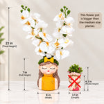 White Orchid Flowers with (Big) Girl Face Planter - 2 Stems Flower for Home Decor