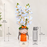 White Orchid Flowers with (Big) Girl Face Planter - 2 Stems Flower for Home Decor