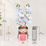 White Orchid Flowers with (Big) Girl Face Planter - 2 Stems Flower for Home Decor