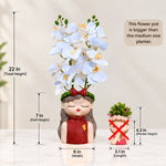 White Orchid Flowers with (Big) Girl Face Planter - 2 Stems Flower for Home Decor