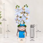 White Orchid Flowers with (Big) Girl Face Planter - 2 Stems Flower for Home Decor