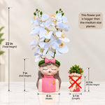 White Orchid Flowers with (Big) Girl Face Planter - 2 Stems Flower for Home Decor