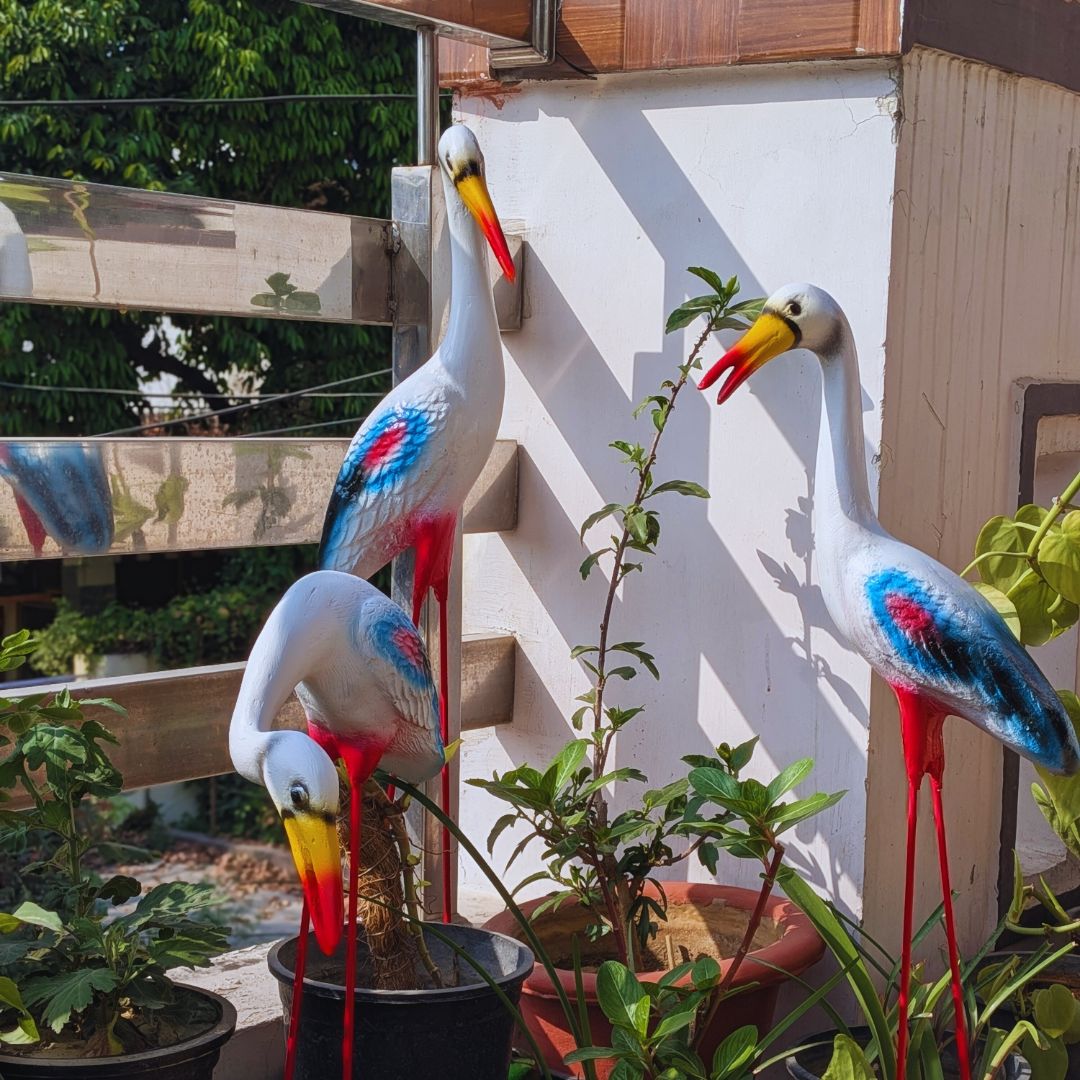 White Crane Statue for Garden Decor