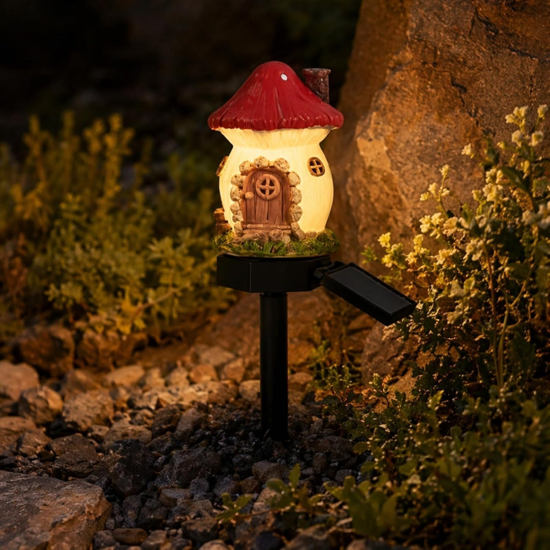 Red Mushroom House Solar Garden Lights - Fairy Stake Lights (Pack of 2)