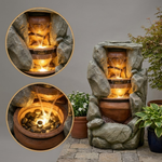 Rock Cascade Water Fountain with LED - Outdoor Stone Pot Fountain