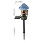 Solar fairy light mushroom garden stake with dimension annotations showing the height and width measurements against a plain white background.