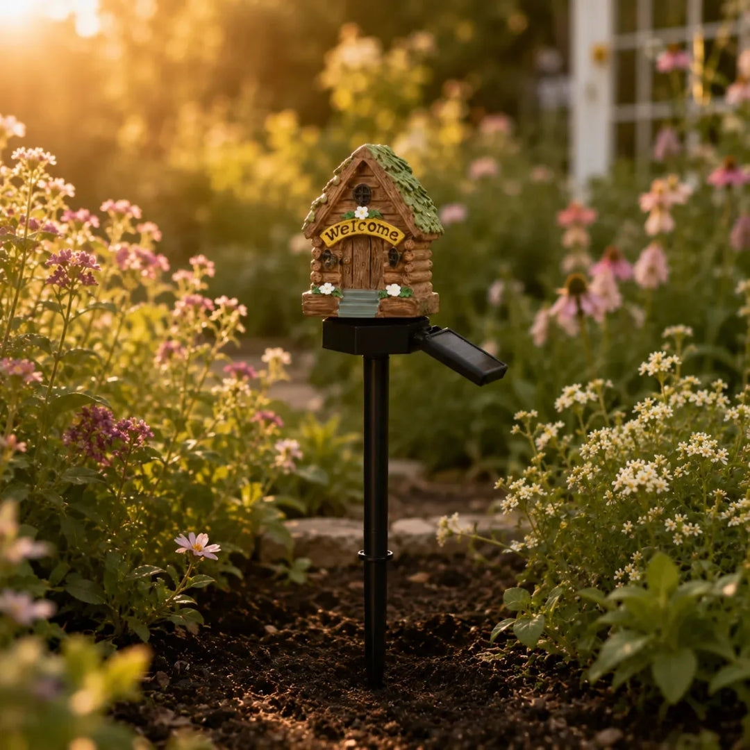 Welcome Cottage Solar Garden Lights - Fairy House Stake Lights (Pack of 2)