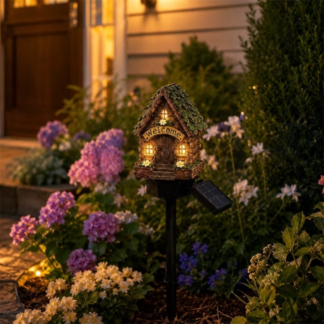 Welcome Cottage Solar Garden Lights - Fairy House Stake Lights (Pack of 2)