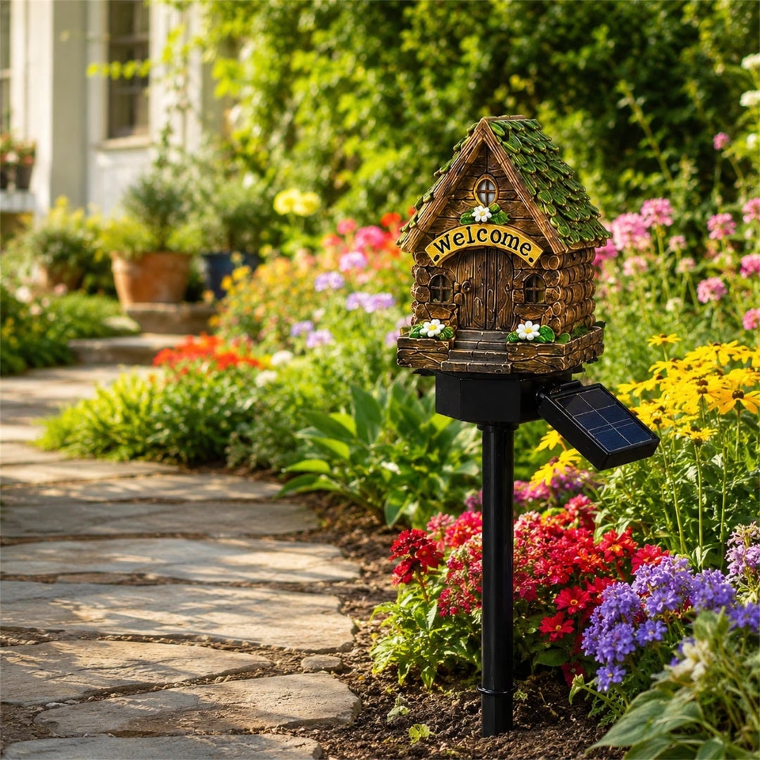 Welcome Cottage Solar Garden Lights - Fairy House Stake Lights (Pack of 2)