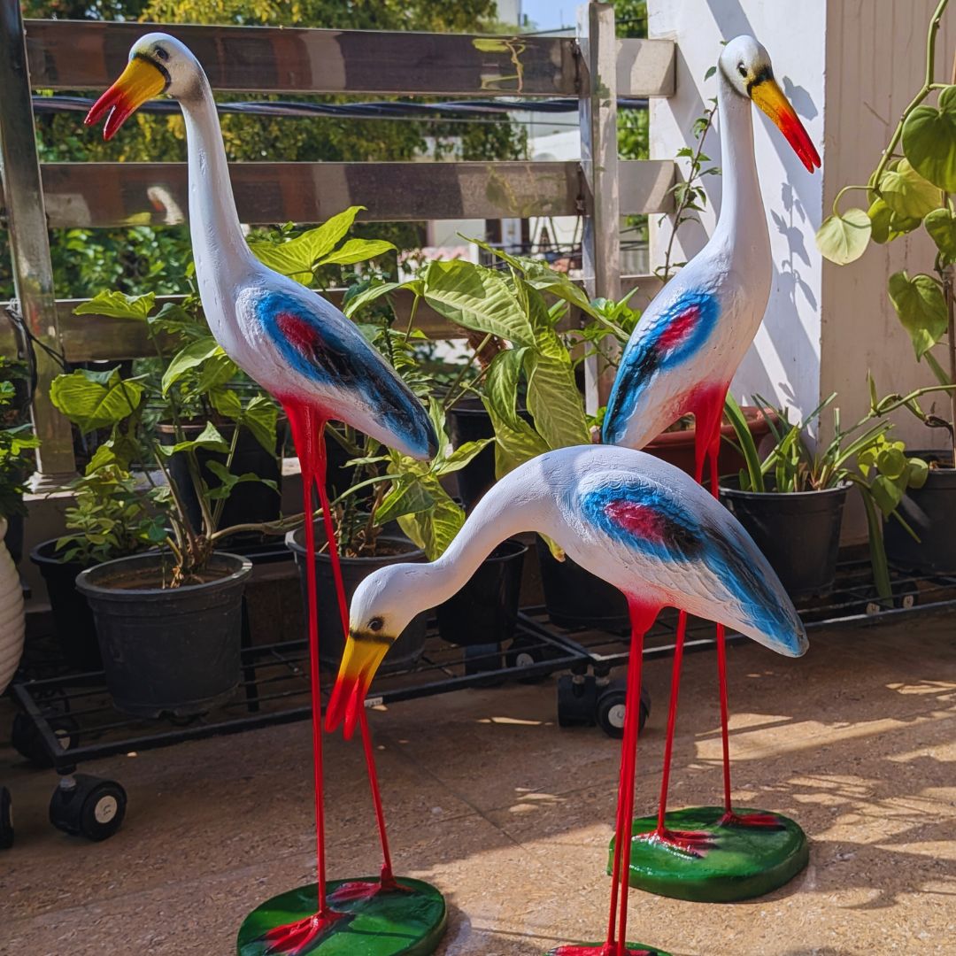 White Crane Statue for Garden Decor
