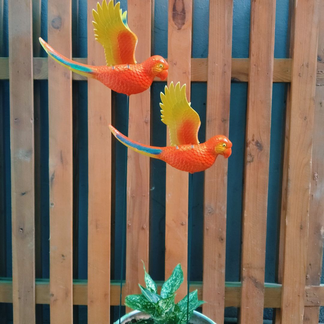 Parrot Garden Stake Decor | Bird Plant Pot Stakes (Set of 2)