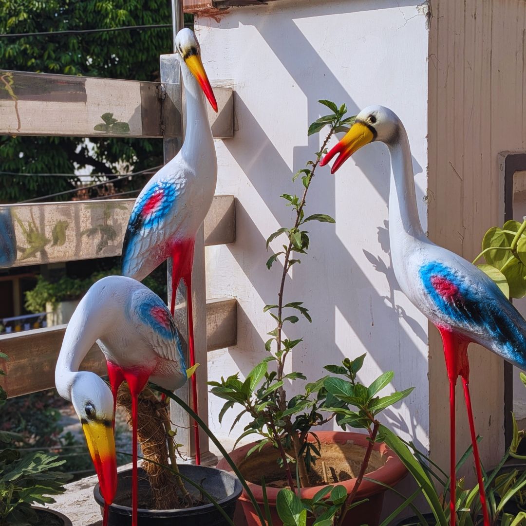 White Crane Statue for Garden Decor