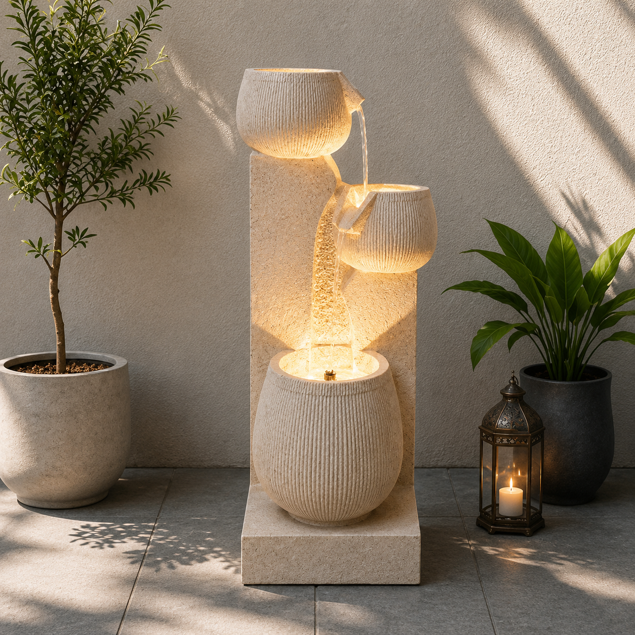 3-Tier Cascading Bowl Water Fountain with LED | Garden & Home Decor