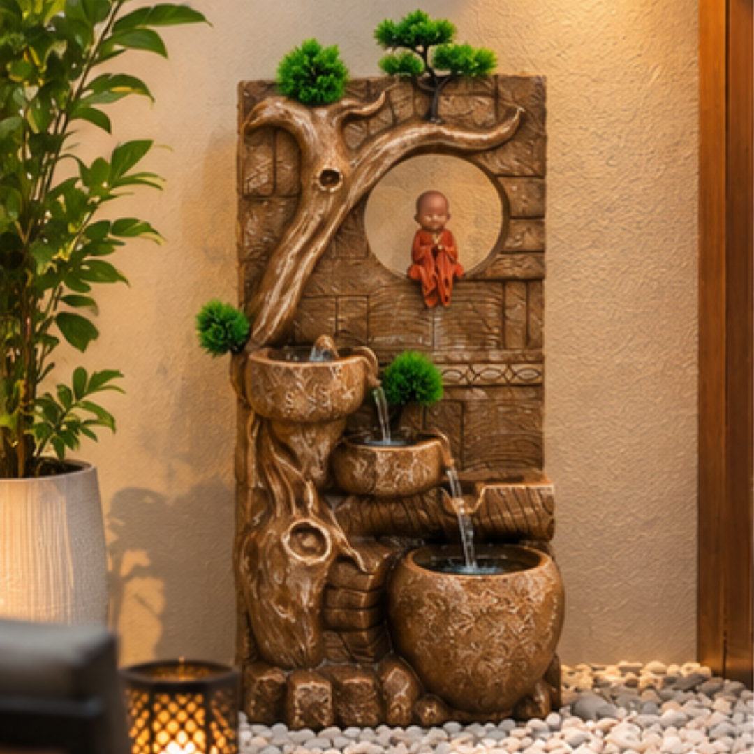 Monk Wall Water Fountain with LED - Cascading Buddha Monk Fountain