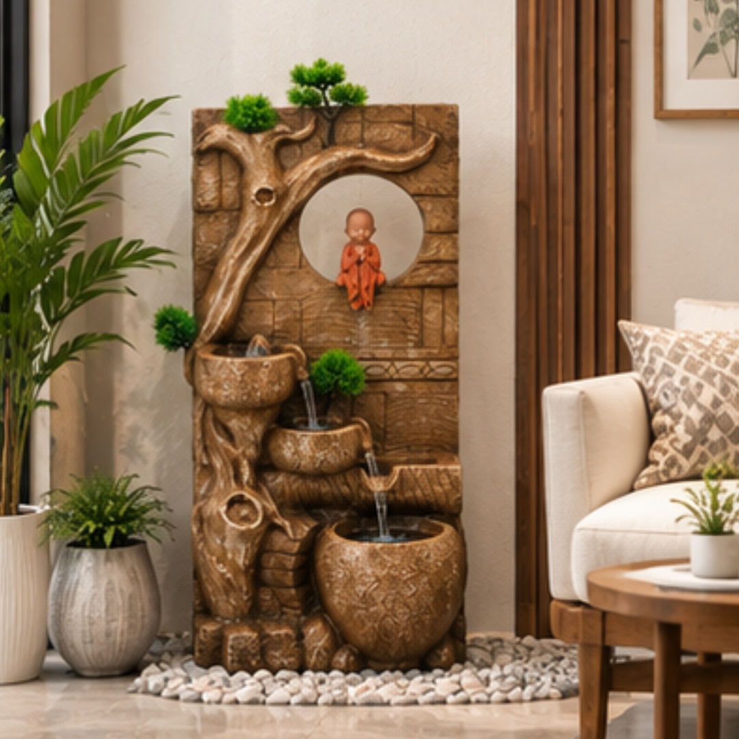 Monk Wall Water Fountain with LED - Cascading Buddha Monk Fountain