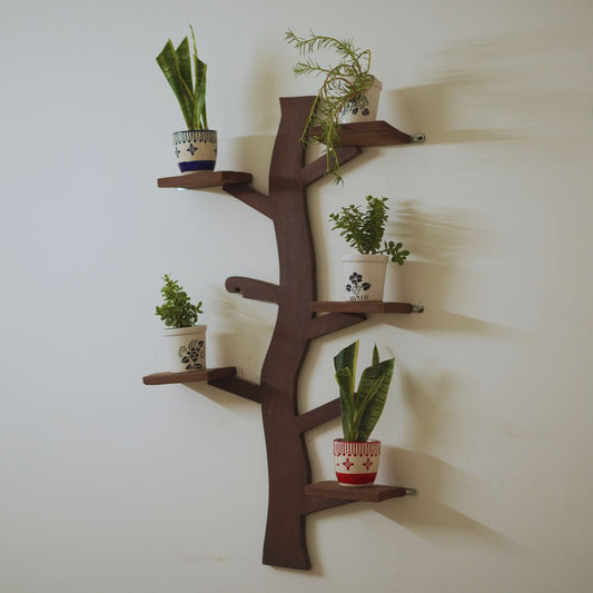 Rustic Wooden Leaf Wall Shelf – Handcrafted Plant Holder