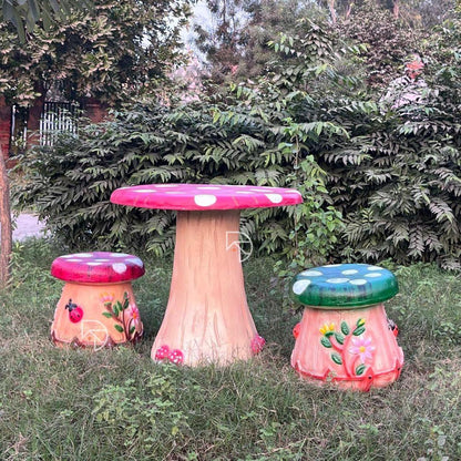 Mushroom Center Table with Three Sitting Stools - The Decorshed