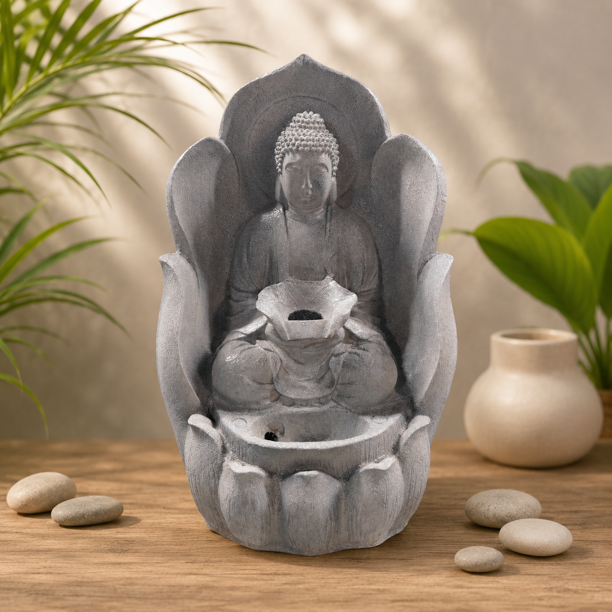 Buddha Water Fountain Statue — Meditating Buddha in Lotus Hand for Home & Garden